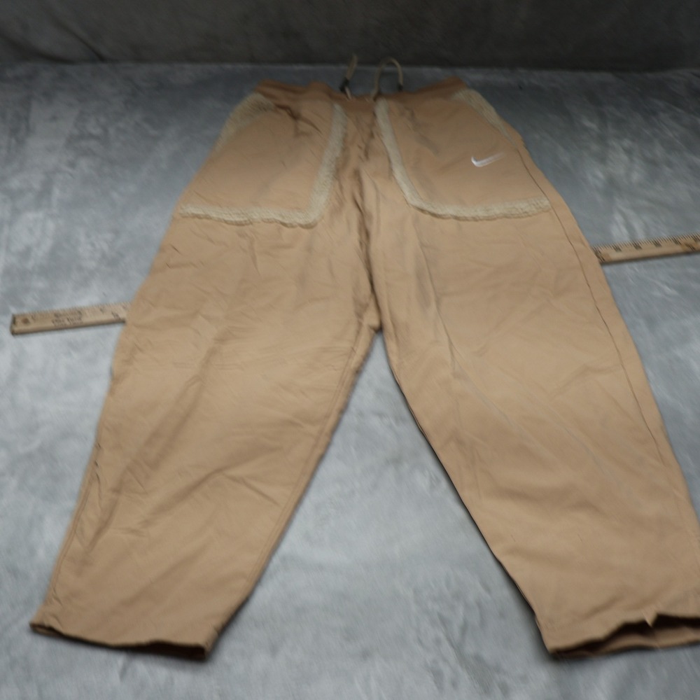 Nike Pants Women Small‎ Beige Woven Hight Waist Faux Fur Trim Casual 26x26